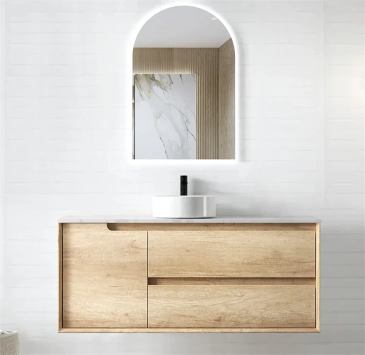120cm Bathroom Vanity Wood Grain Melamine Veneer Ceramic Basin